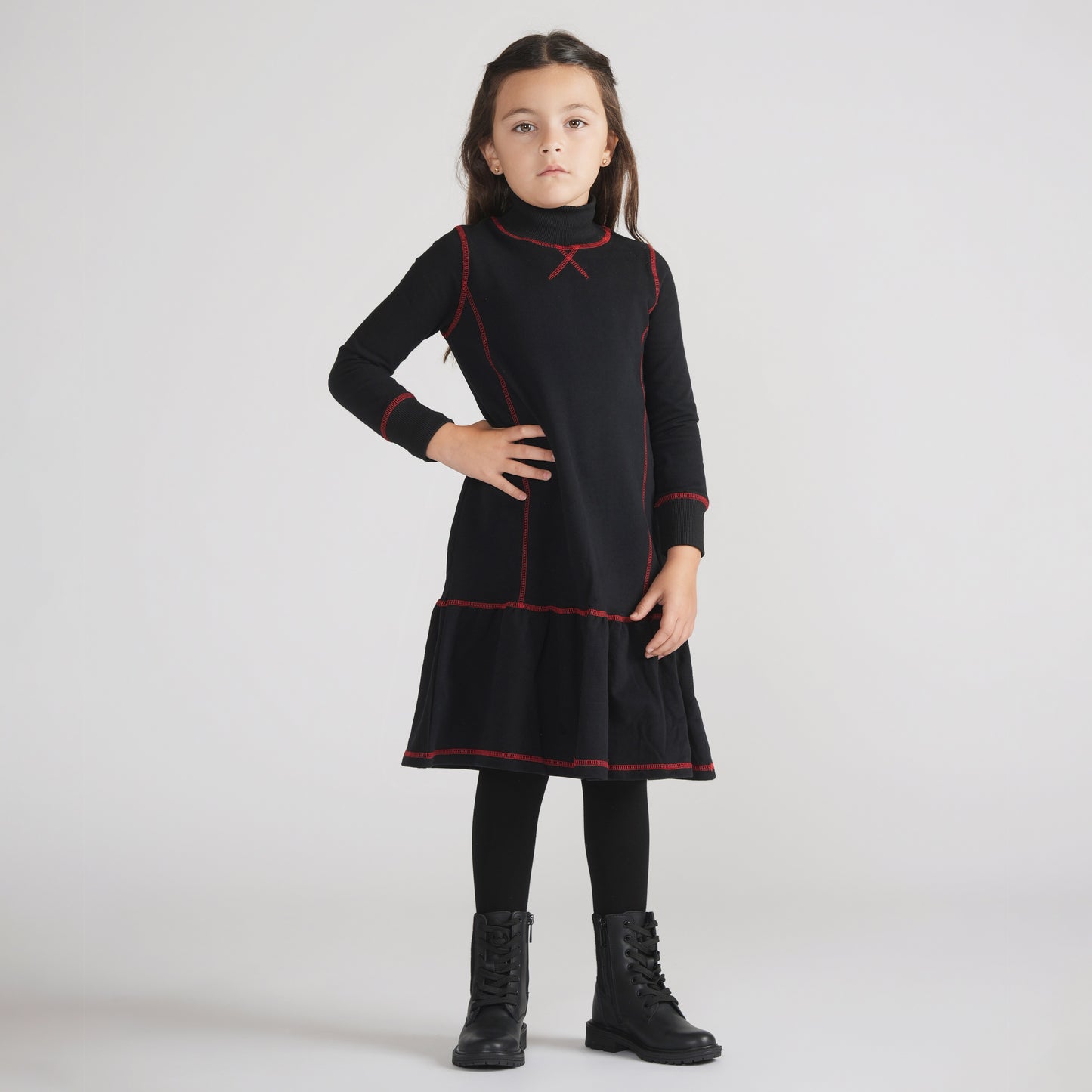 CONTRAST STITCHED DRESS