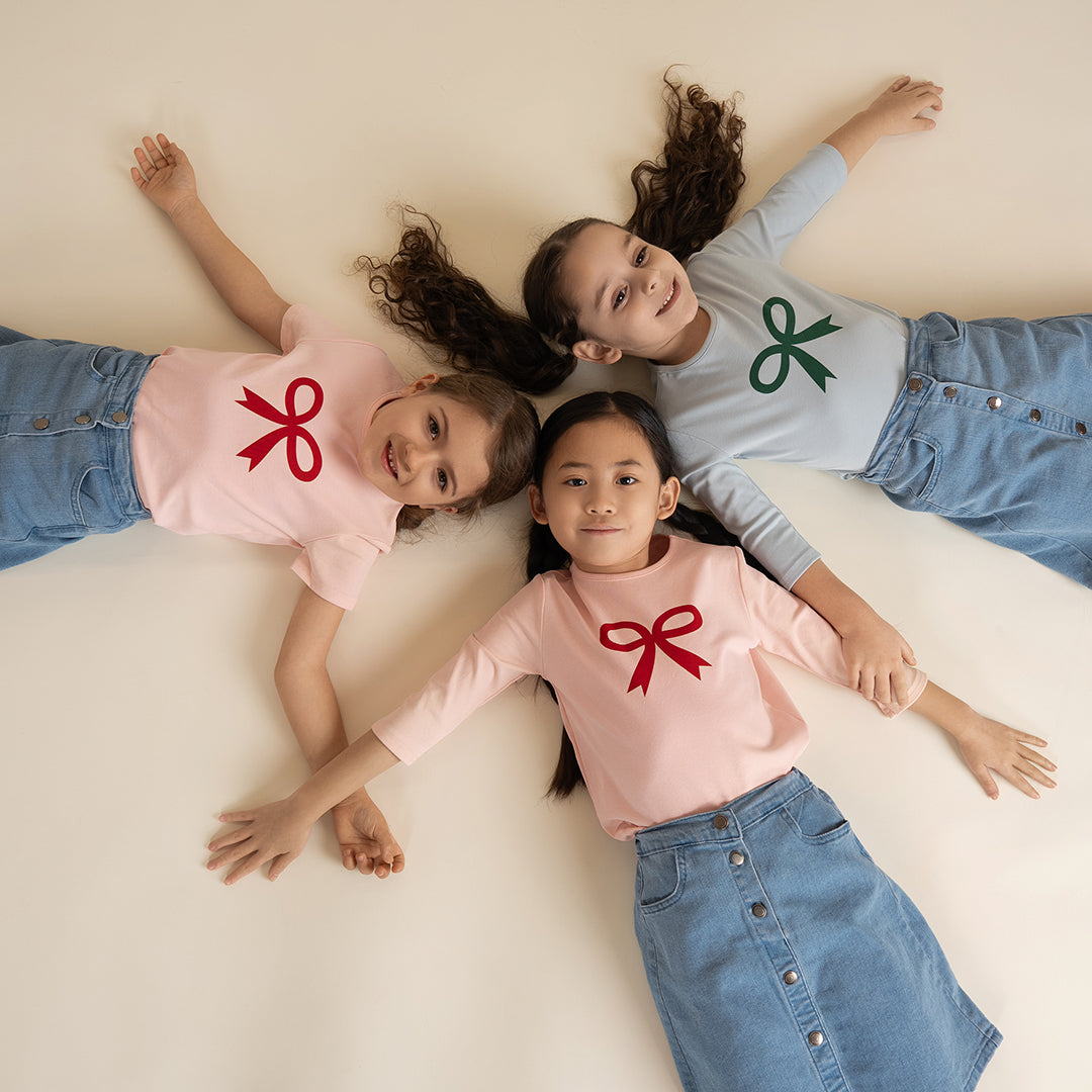 SHORT SLEEVES PRINTED BOW TSHIRT