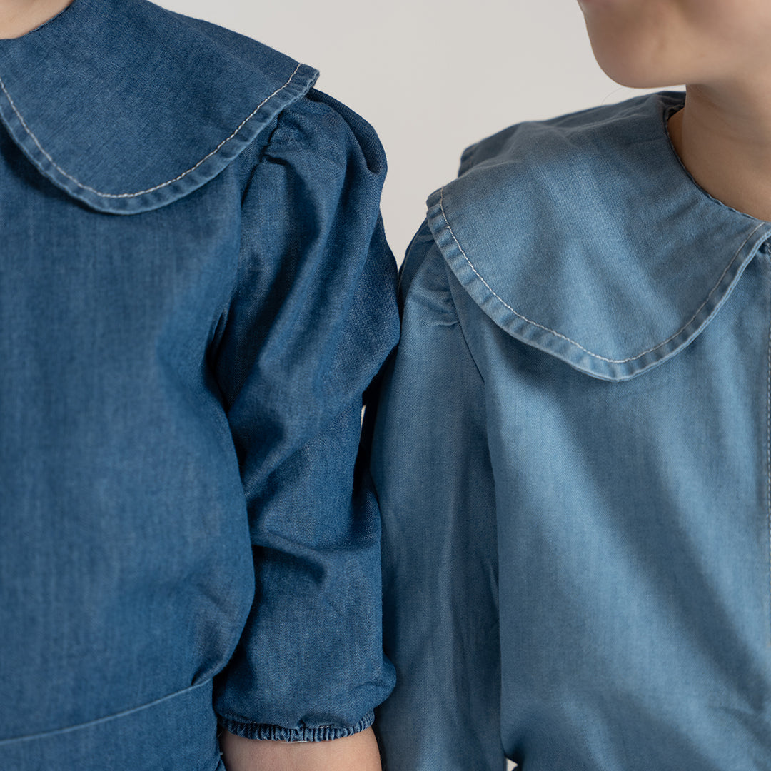 3/4 SLEEVES CHAMBRAY COLLAR TOP