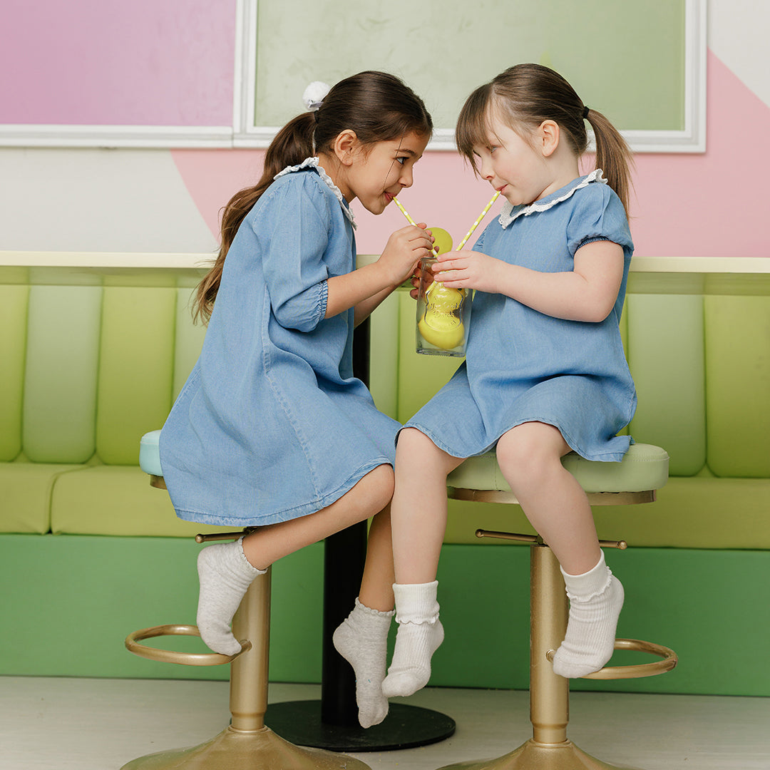 SHORT SLEEVES EYELET TRIM COLLAR DRESS