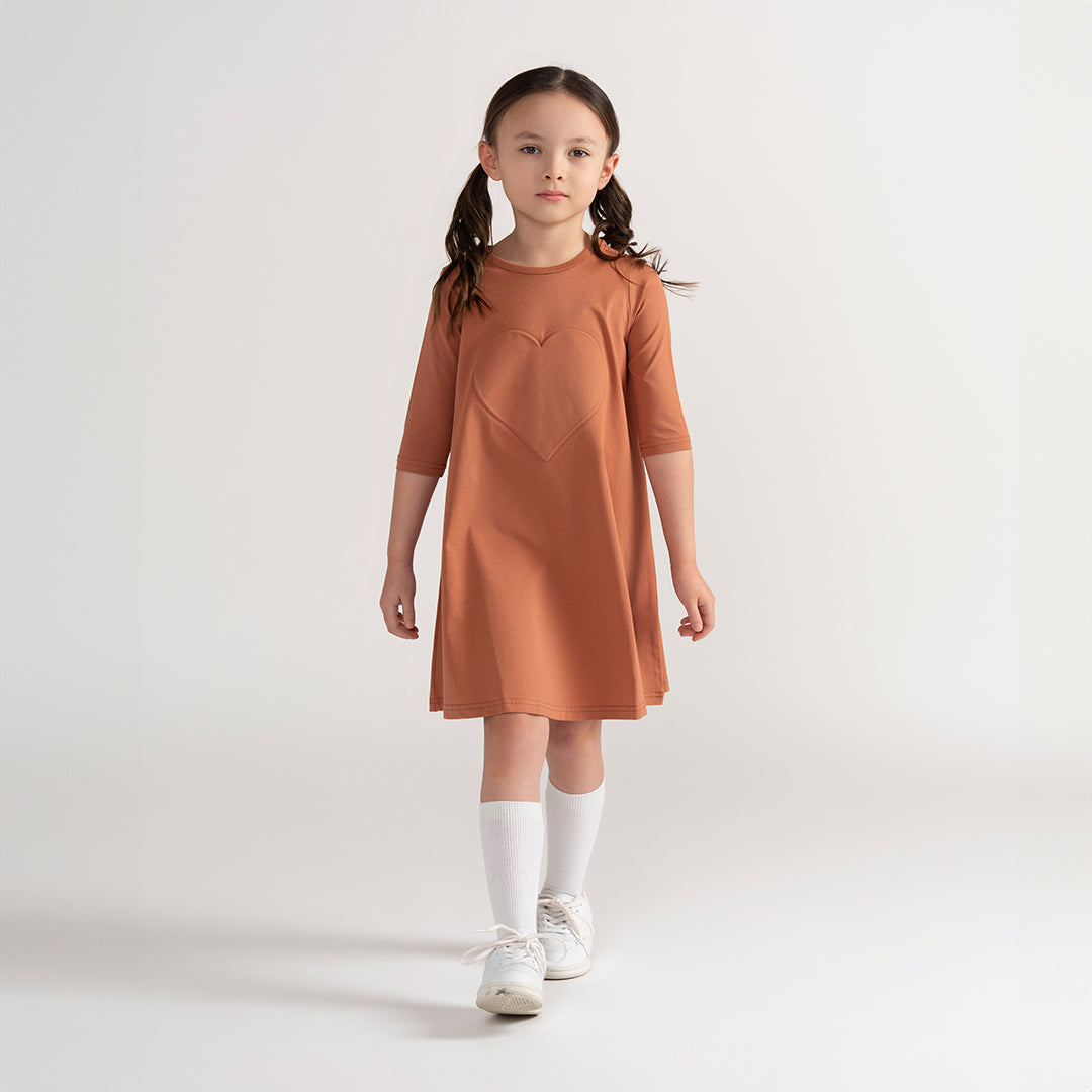 3/4 SLEEVES HEART EMBOSSED DRESS