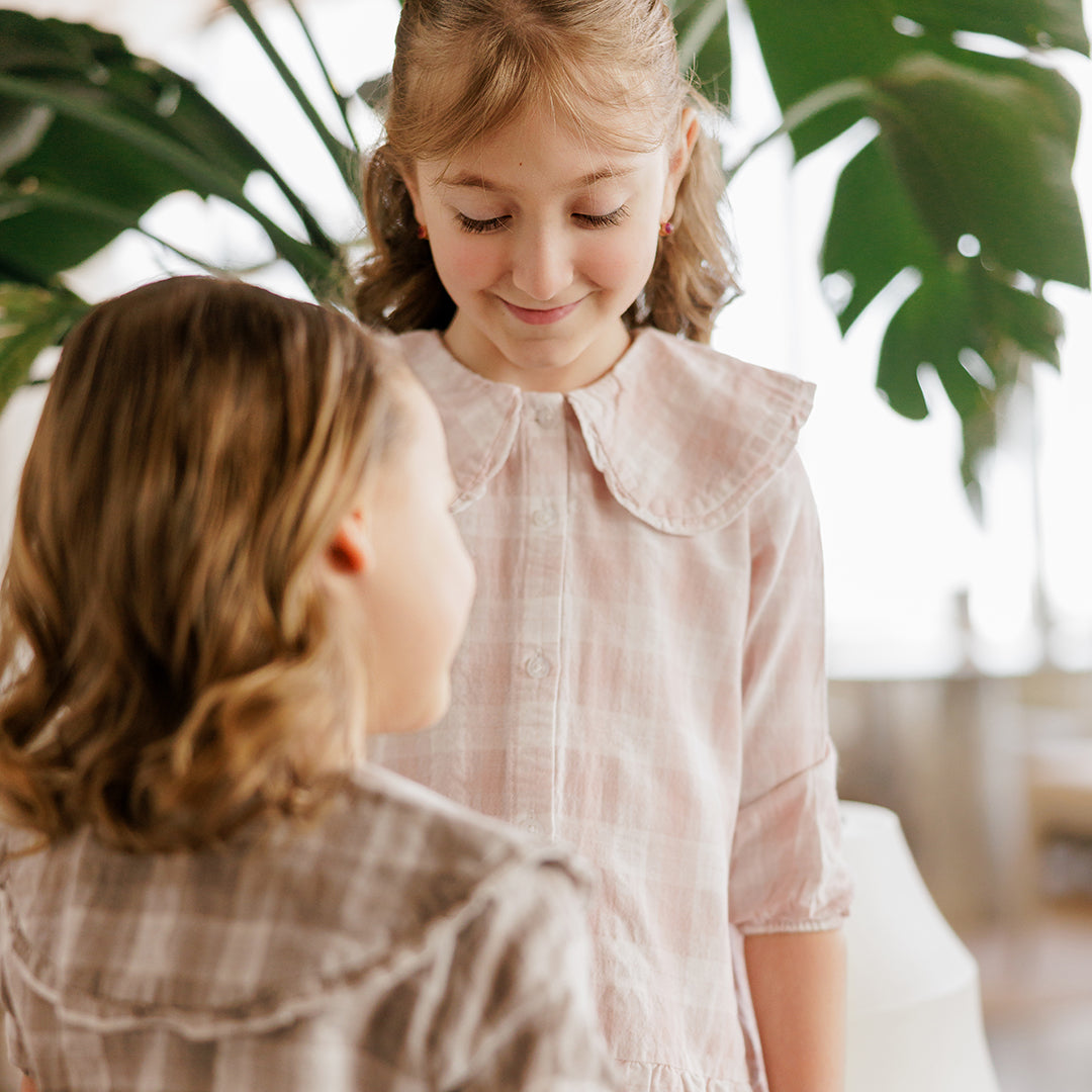 3/4 PLAID DROP RUFFLE DRESS