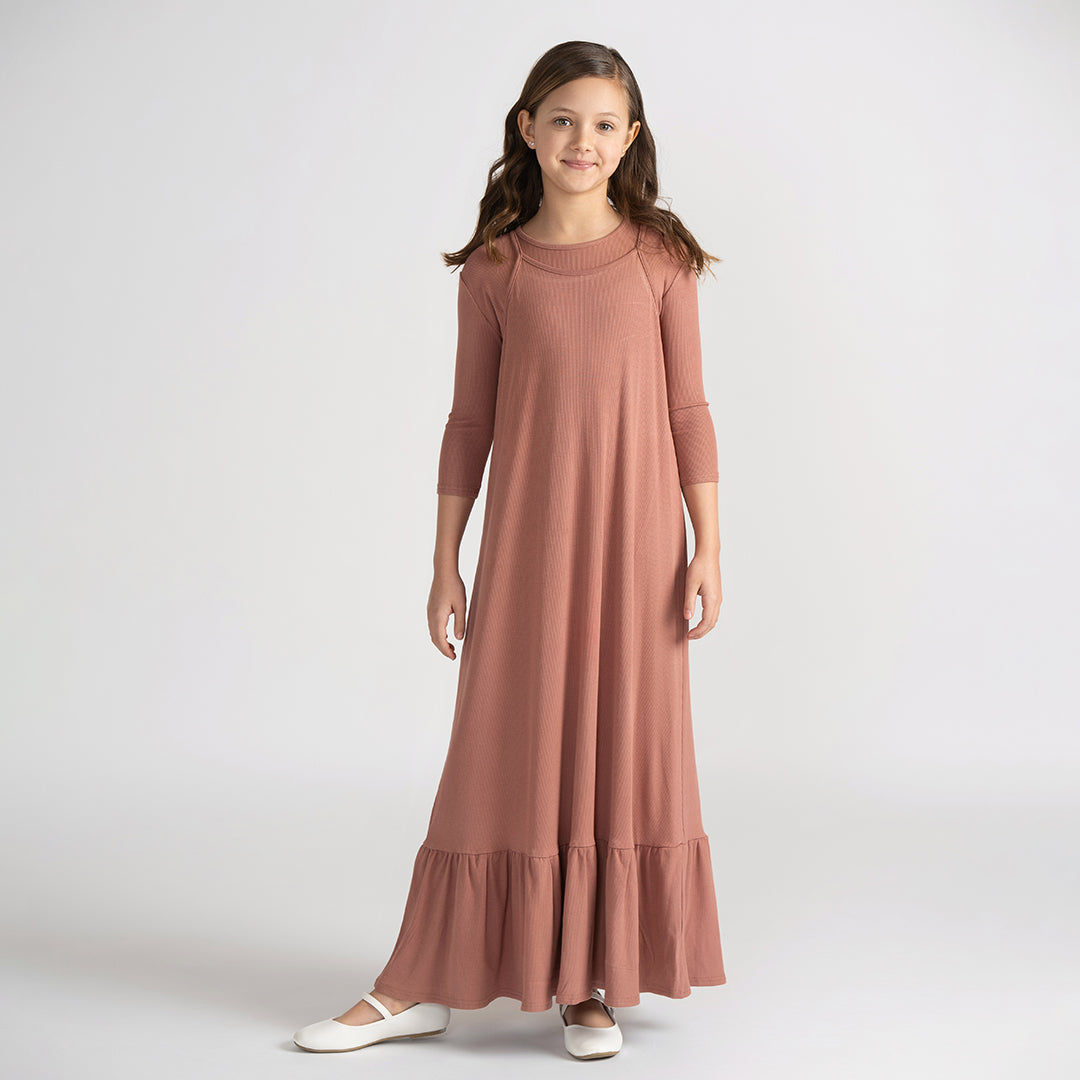 RIBBED RUFFLE MAXI JUMPER