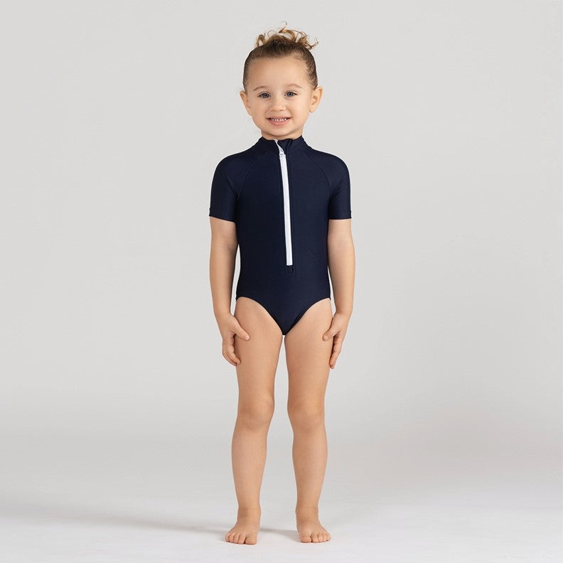 SHORT SLEEVES ZIPPER BATHING SUIT