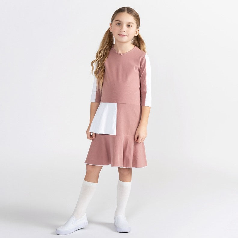 3/4 SLEEVES COLORBLOCK LAYERED DRESS