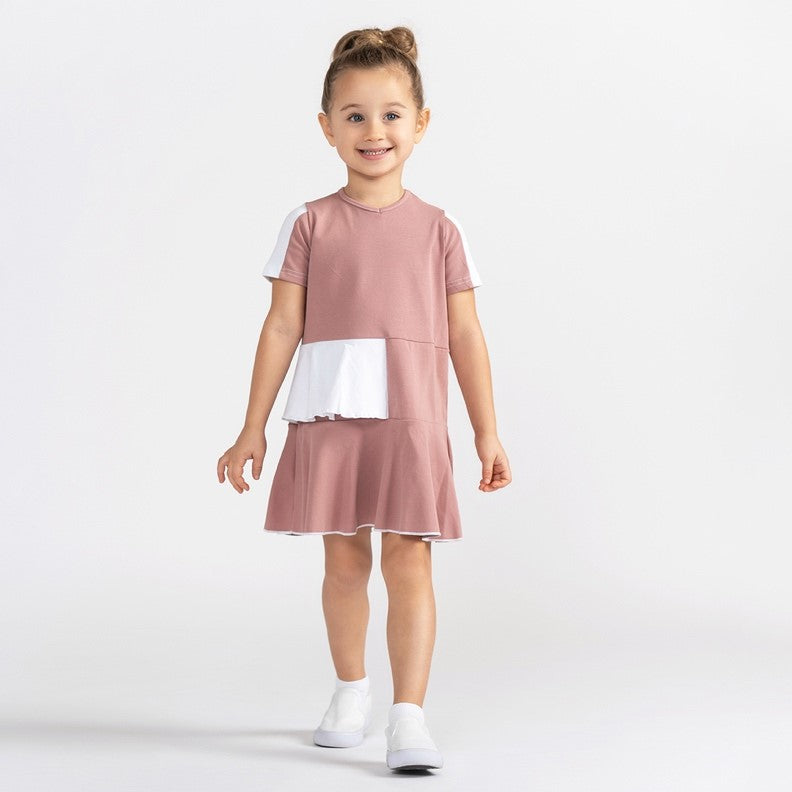 SHORT SLEEVES COLORBLOCK LAYERED DRESS