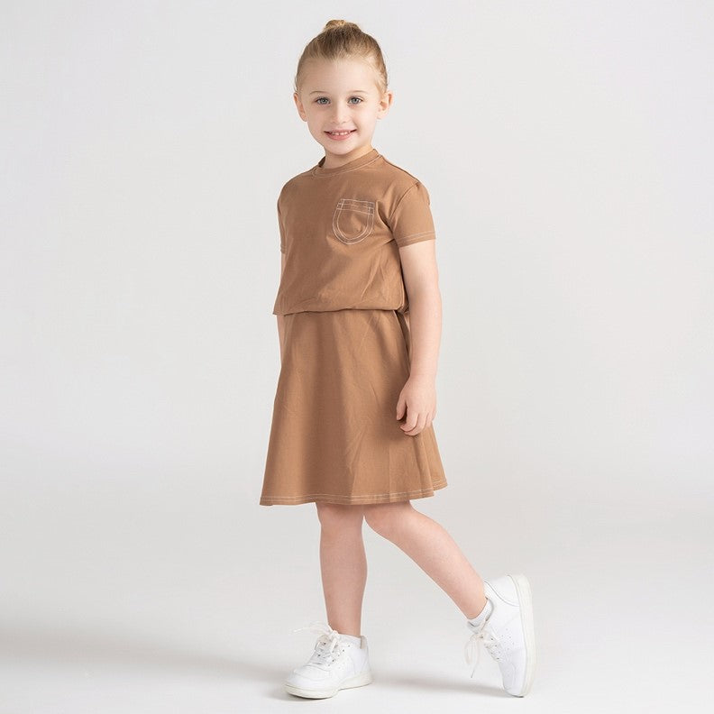 SHORT SLEEVES COLORFUL STITCHED DRESS