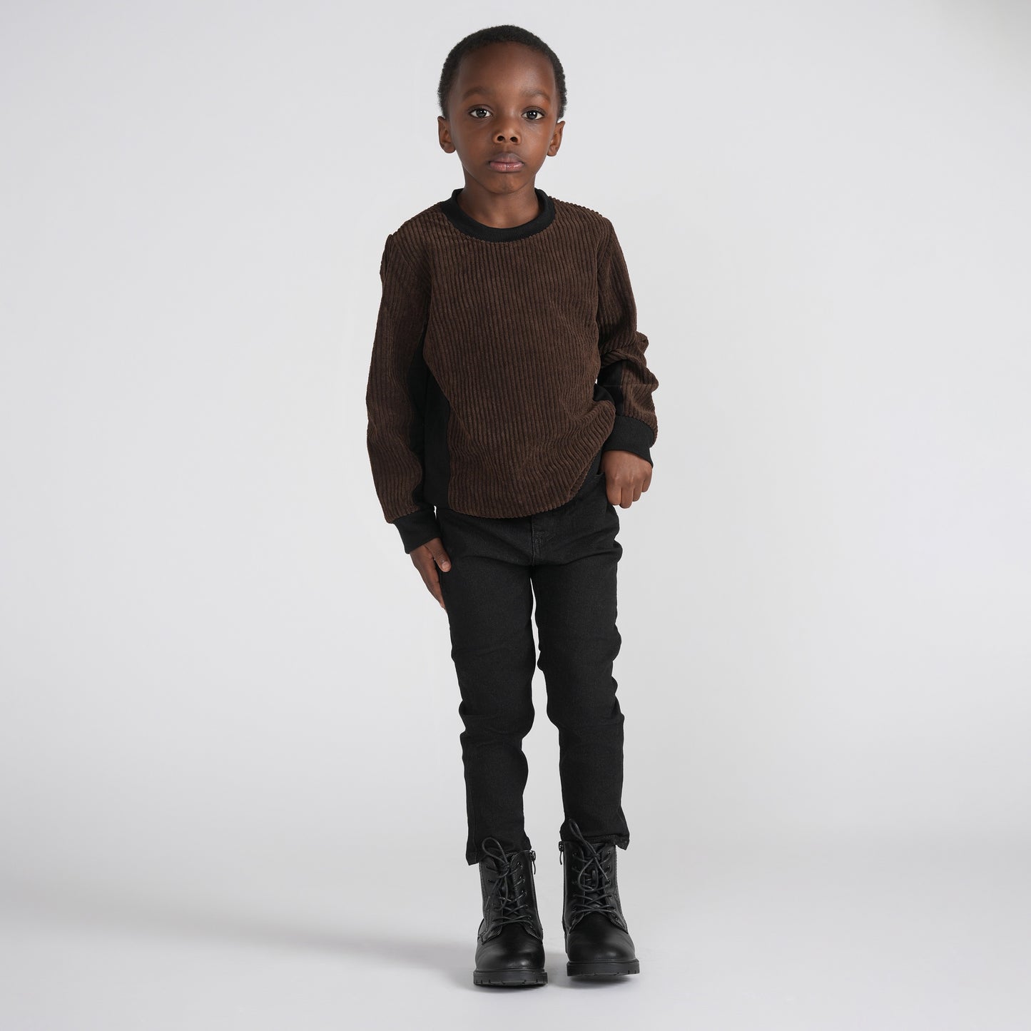 CORDUROY PANEL SWEATSHIRT