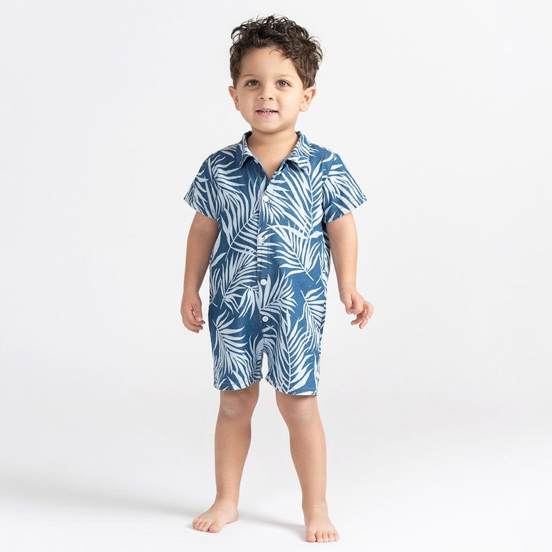 DENIM PALM LEAF ROMPER