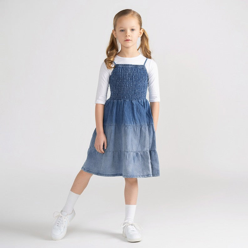 DENIM OMBRE SMOCKED JUMPER