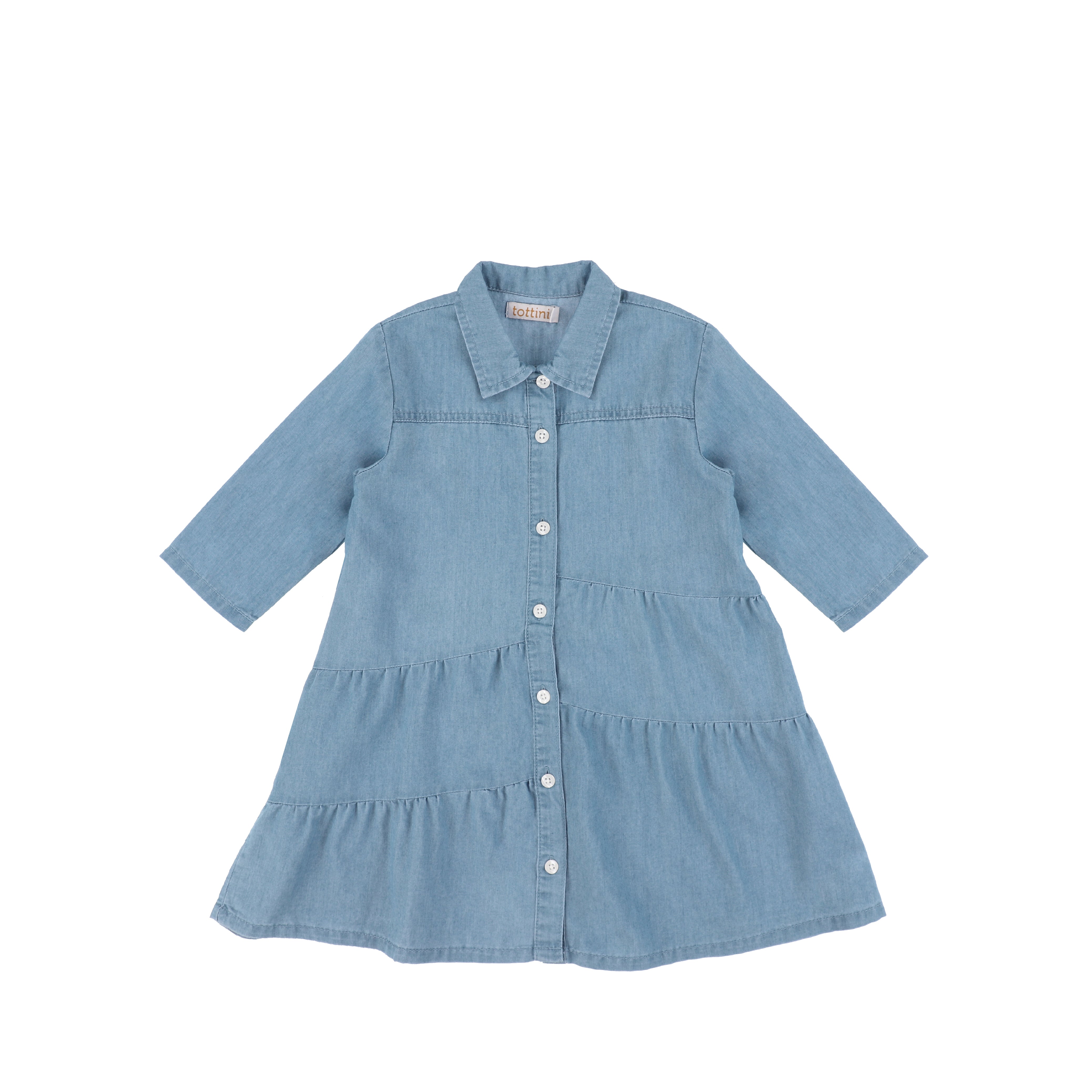 3/4 SLEEVES DENIM TIERED DRESS 3/4 SLEEVES DENIM TIERED DRESS