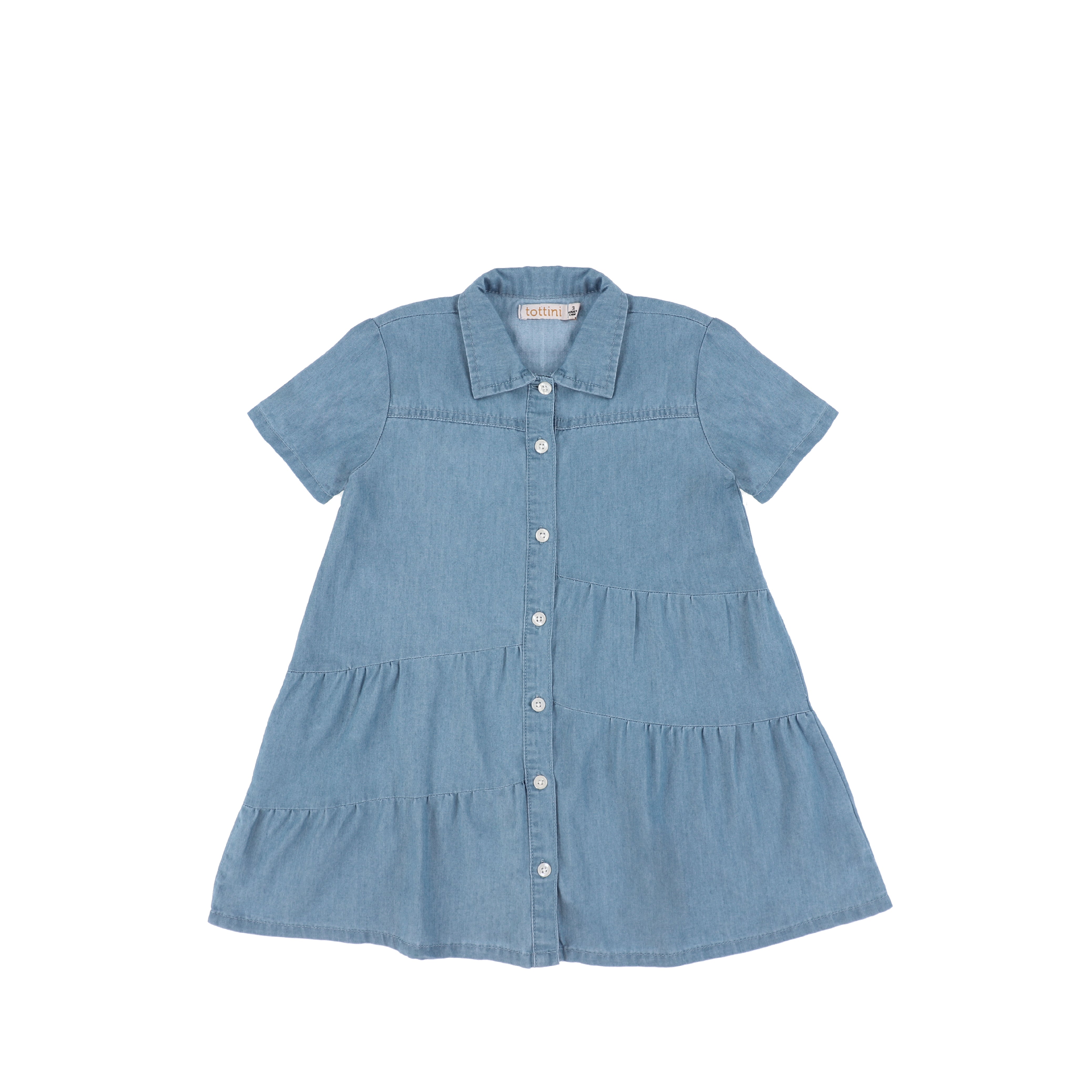 denim tiered shirt dress Blue Denim Tiered Button Up Long Sleeve Dress Blue / XL By Trendsi