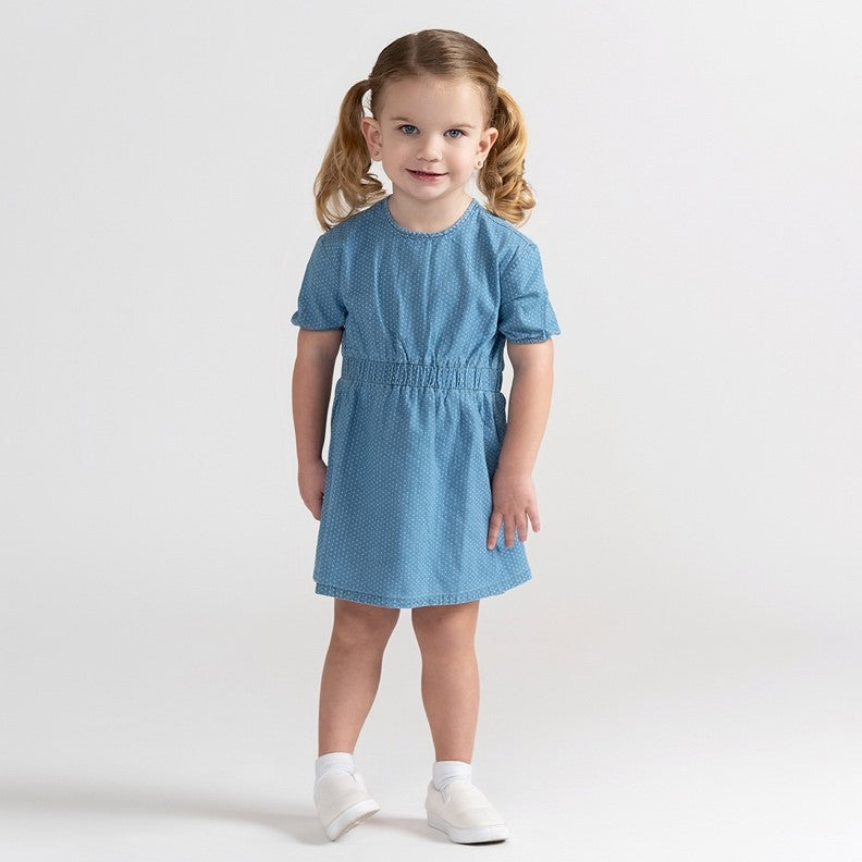 SHORT SLEEVES DENIM X PRINT DRESS