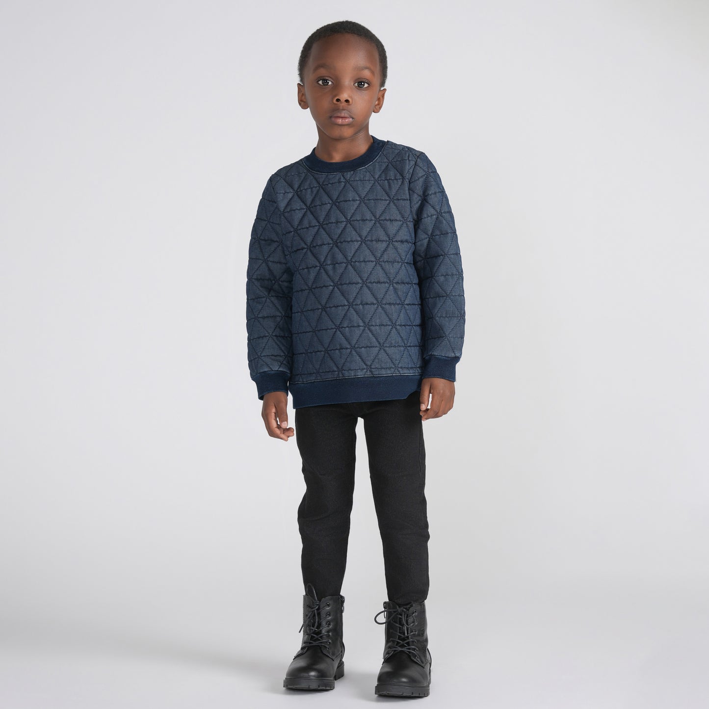 QUILTED DENIM SWEATSHIRT