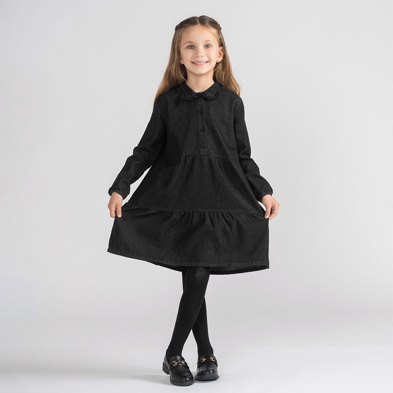 DENIM RUFFLE COLLAR DRESS