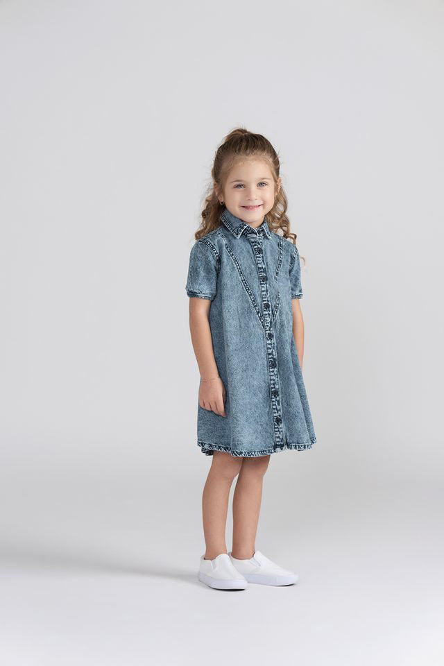 SHORT SLEEVES DENIM SEAM DRESS