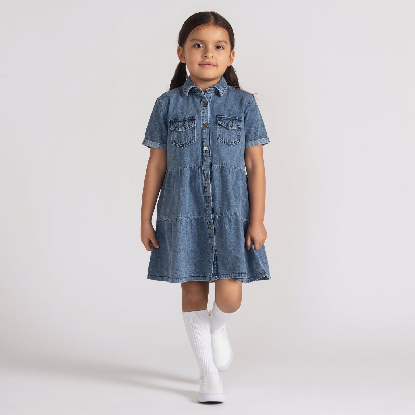 SHORT SLEEVES DENIM ACID WASH SHIRT DRESS