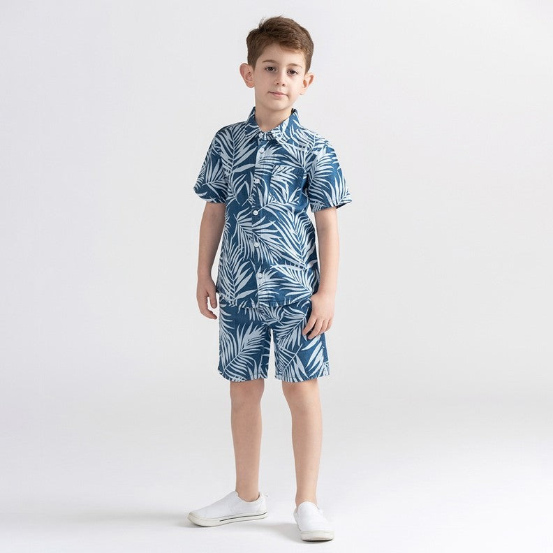 DENIM PALM LEAF SHORTS