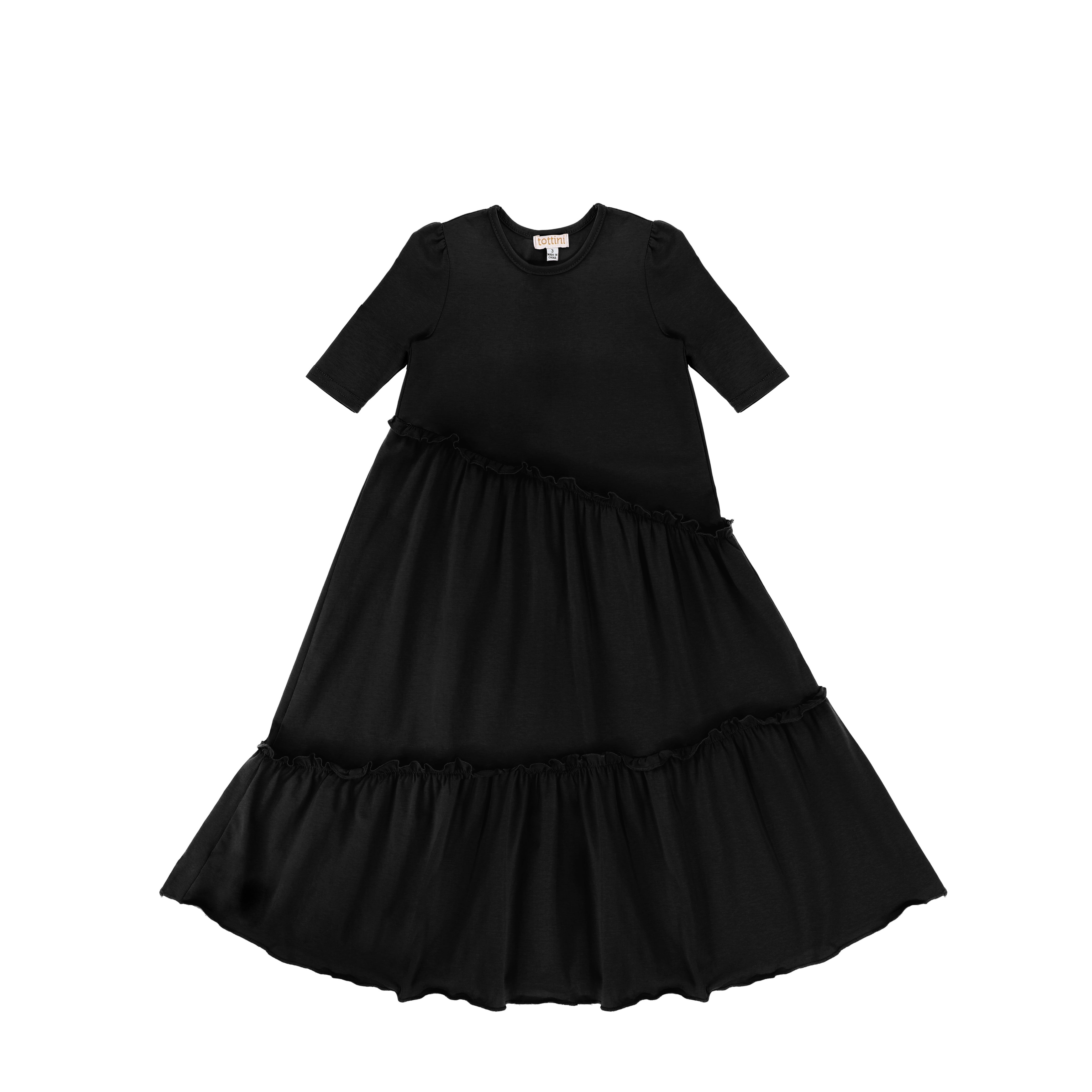3/4 SLEEVES DIAGONAL SEAM MAXI DRESS Black / 4 3/4 SLEEVES DIAGONAL SEAM MAXI DRESS Black / 4