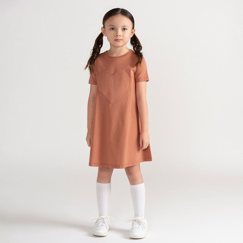 SHORT SLEEVES HEART EMBOSSED DRESS