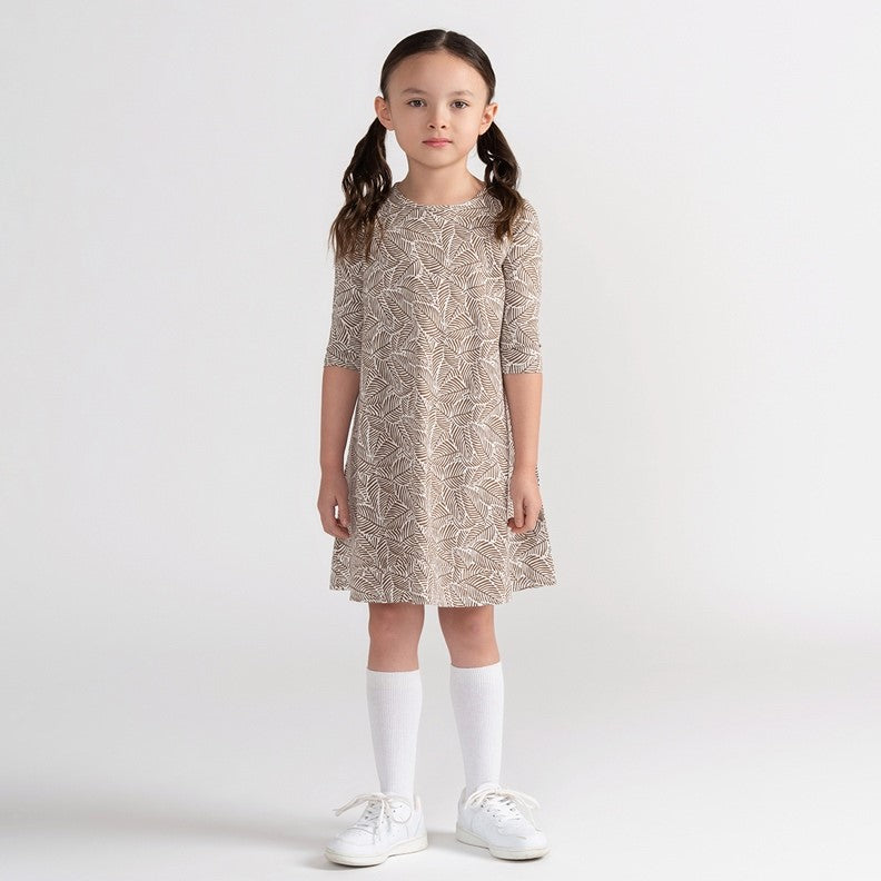 3/4 SLEEVES LEAF PRINT DRESS