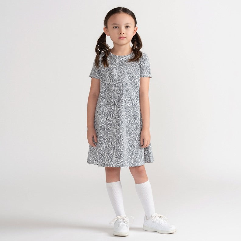 SHORT SLEEVES LEAF PRINT DRESS