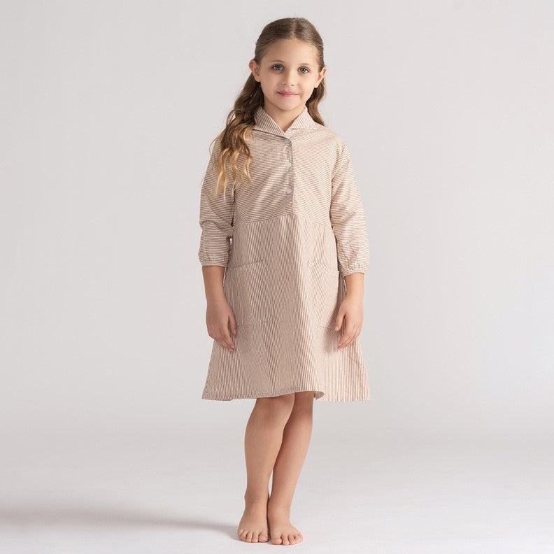 3/4 SLEEVES WOVEN STRIPE DRESS