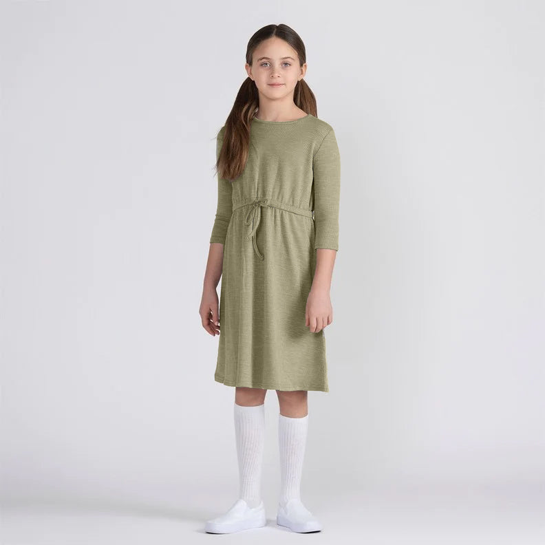 3/4 SLEEVES TEXTURED DRAWSTRING DRESS