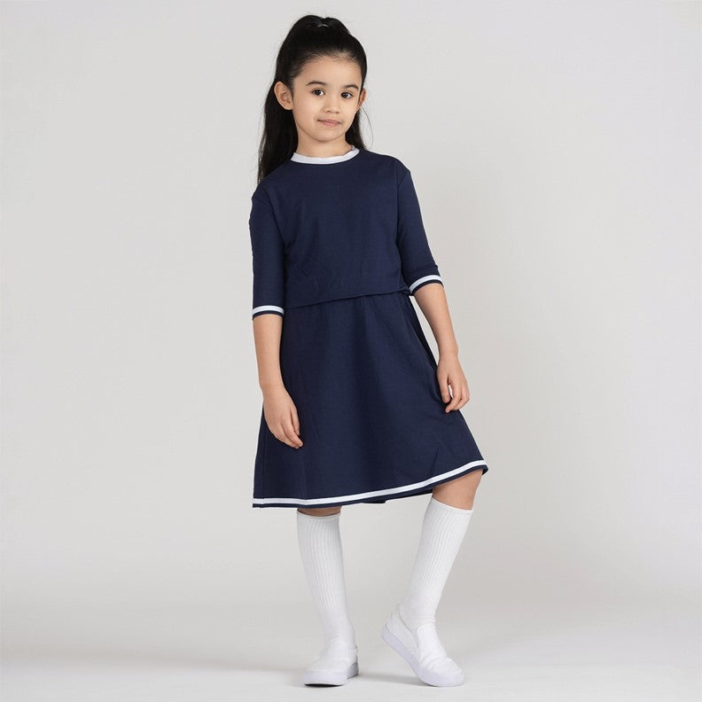 3/4 SLEEVES TRIM OVERLAY DRESS