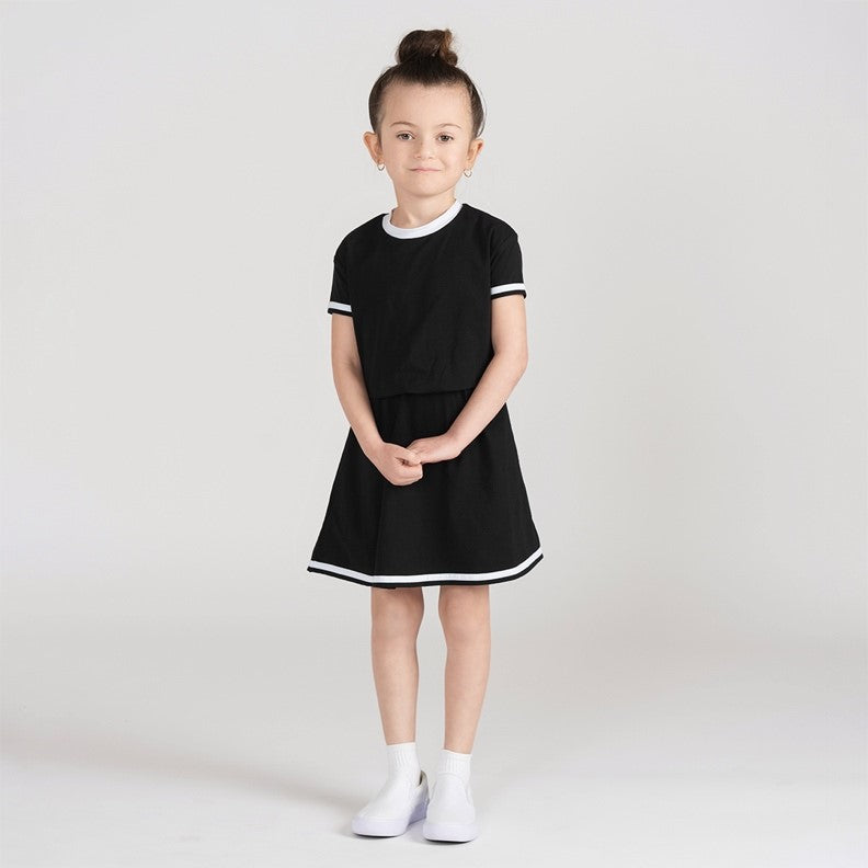 SHORT SLEEVES TRIM OVERLAY DRESS