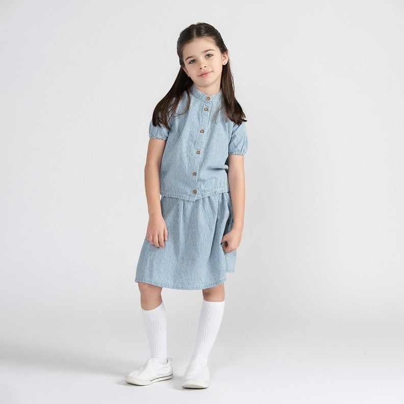 SHORT SLEEVES PINSTRIPE BLOUSE