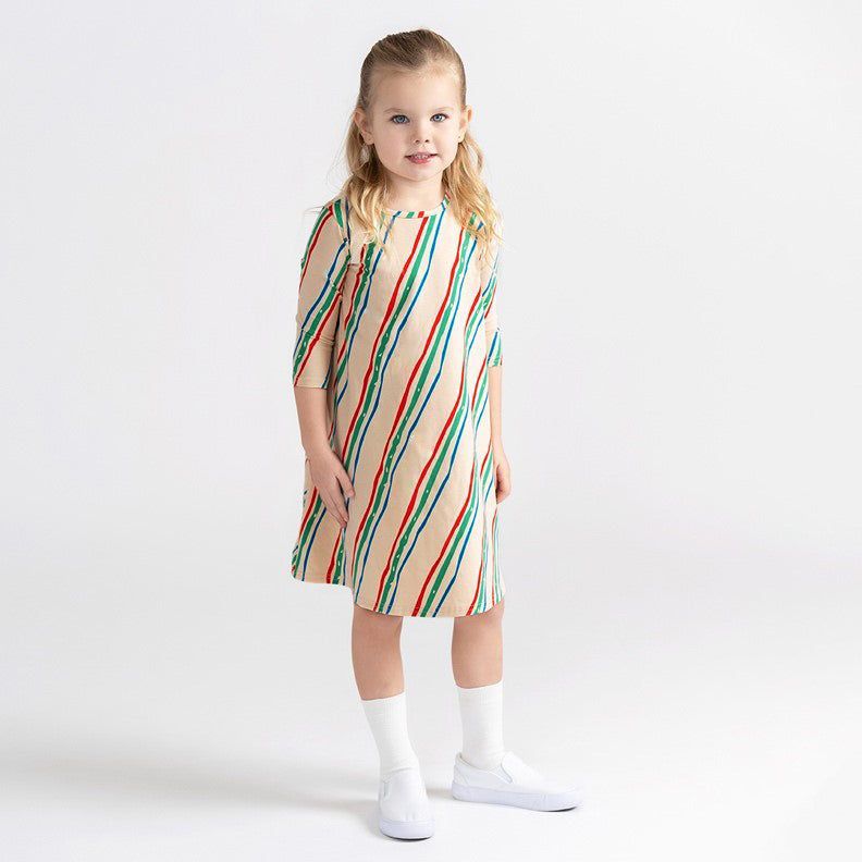 3/4 SLEEVES PRINTED STRIPED DRESS