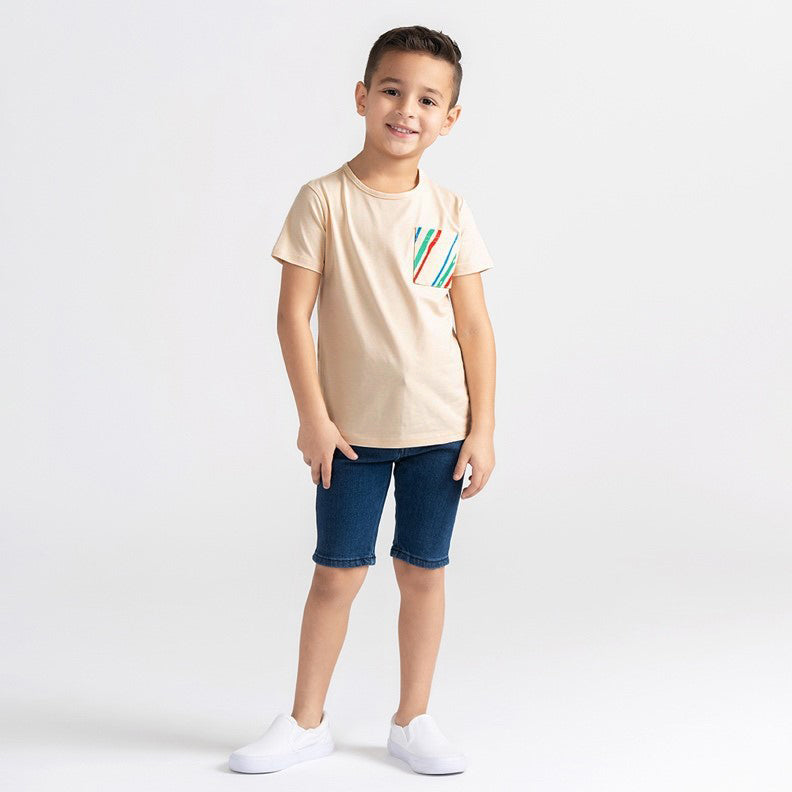 SHORT SLEEVES PRINTED STRIPED POCKET TEE