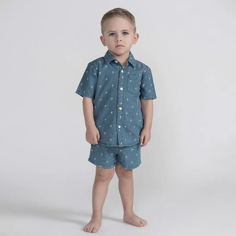 PALM TREE PRINTED TRACK SHORTS