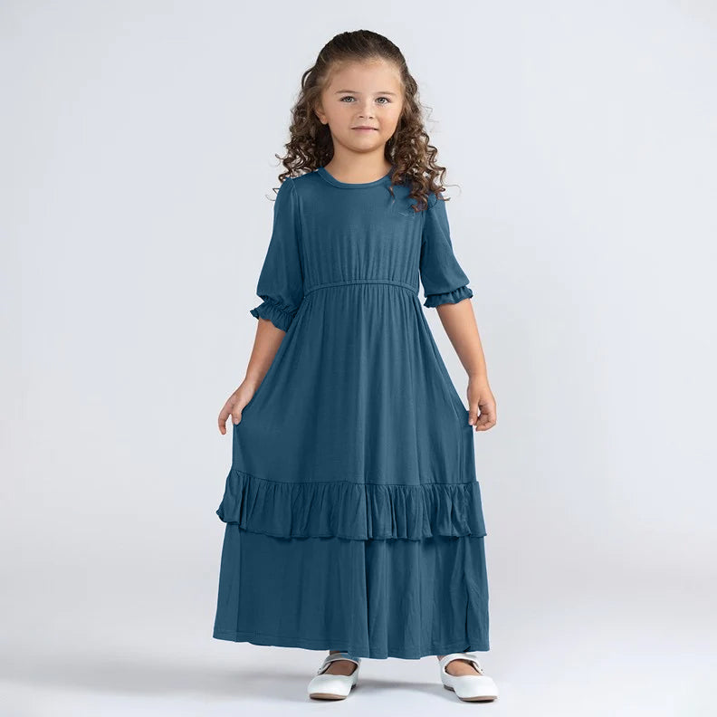 3/4 SLEEVES RUFFLE BOTTOM MAXI