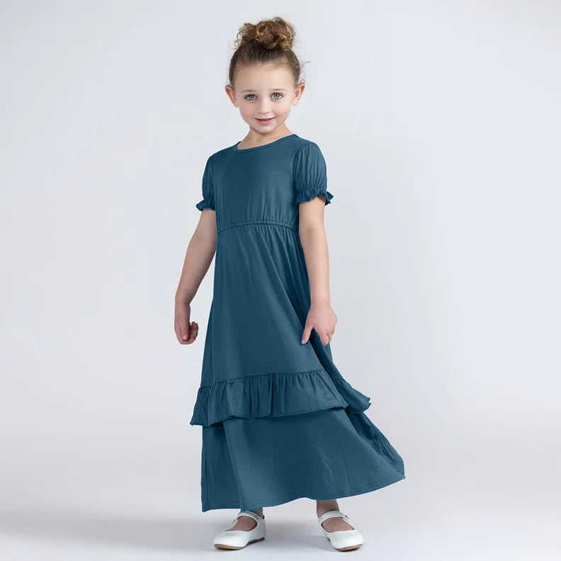 SHORT SLEEVES RUFFLE BOTTOM MAXI