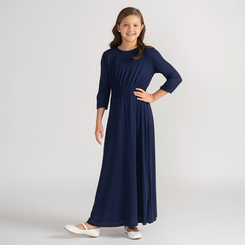 3/4 SLEEVES SMOCKED WAIST MAXI DRESS
