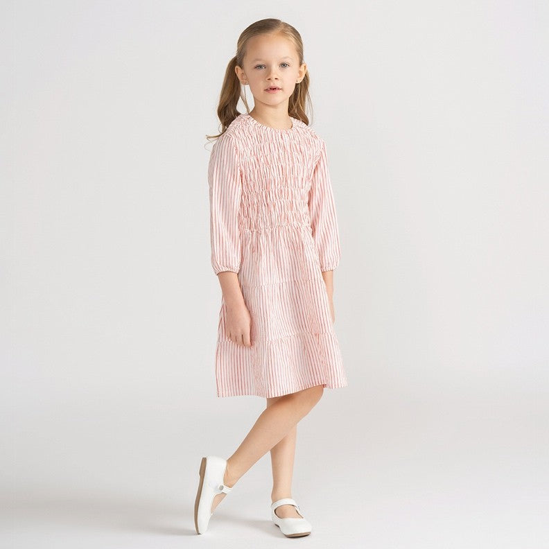 3/4 SLEEVES SMOCKED STRIPED DRESS