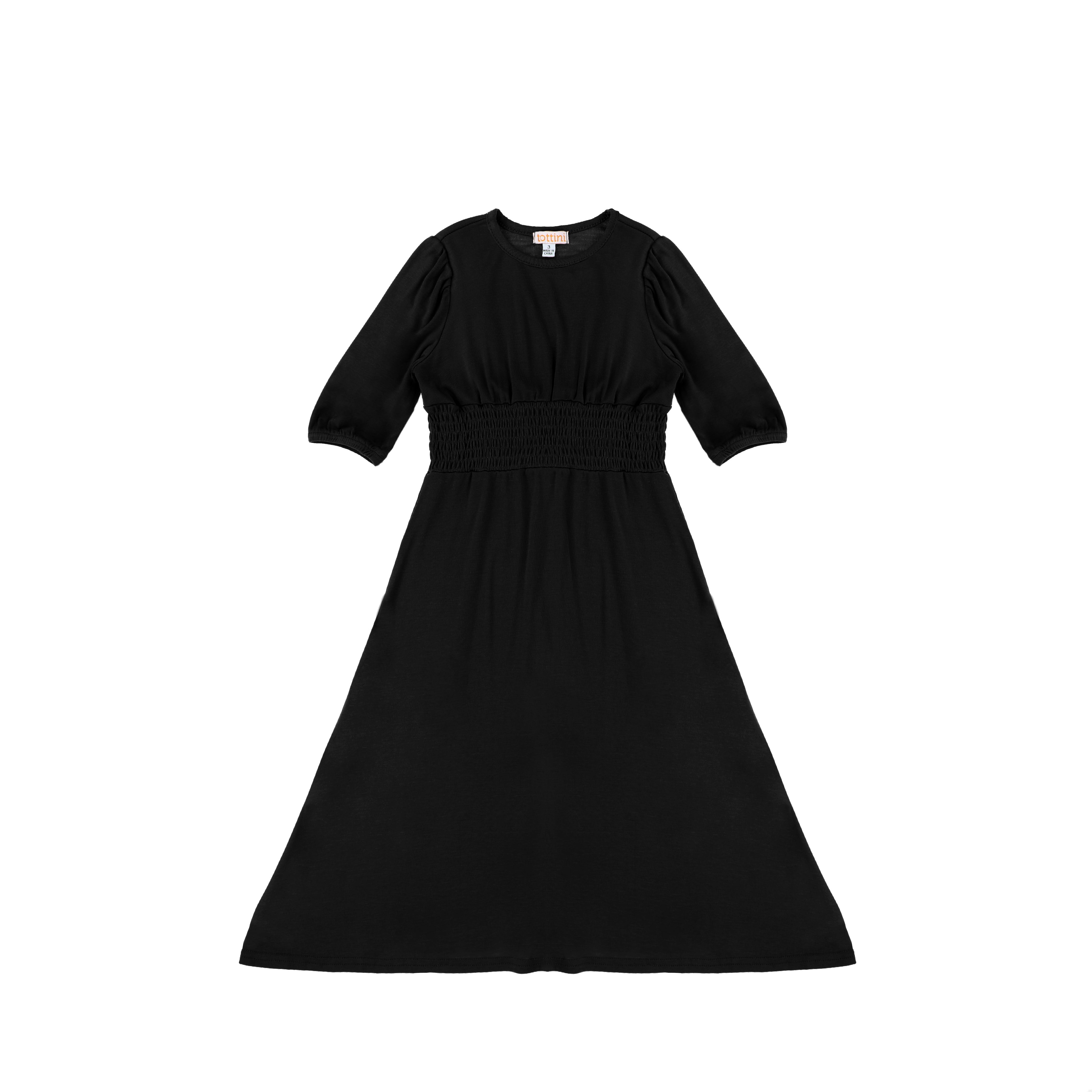 3/4 SLEEVES SMOCKED WAIST MAXI DRESS Black / 5 3/4 SLEEVES SMOCKED WAIST MAXI DRESS Black / 5