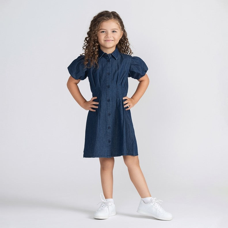 SHORT SLEEVES DENIM BUBBLE DRESS