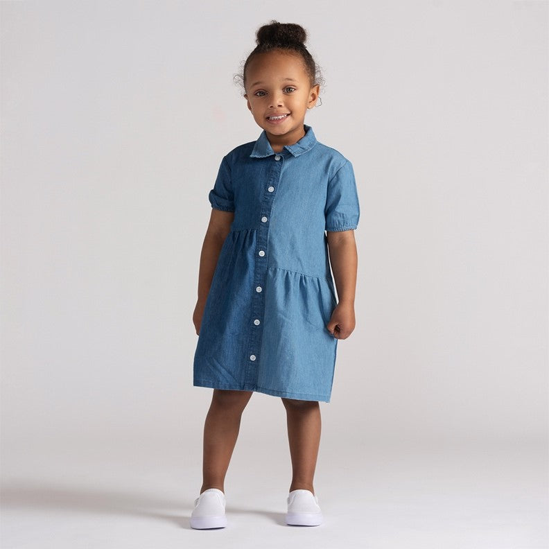 SHORT SLEEVES DENIM COLORBLOCK DRESS