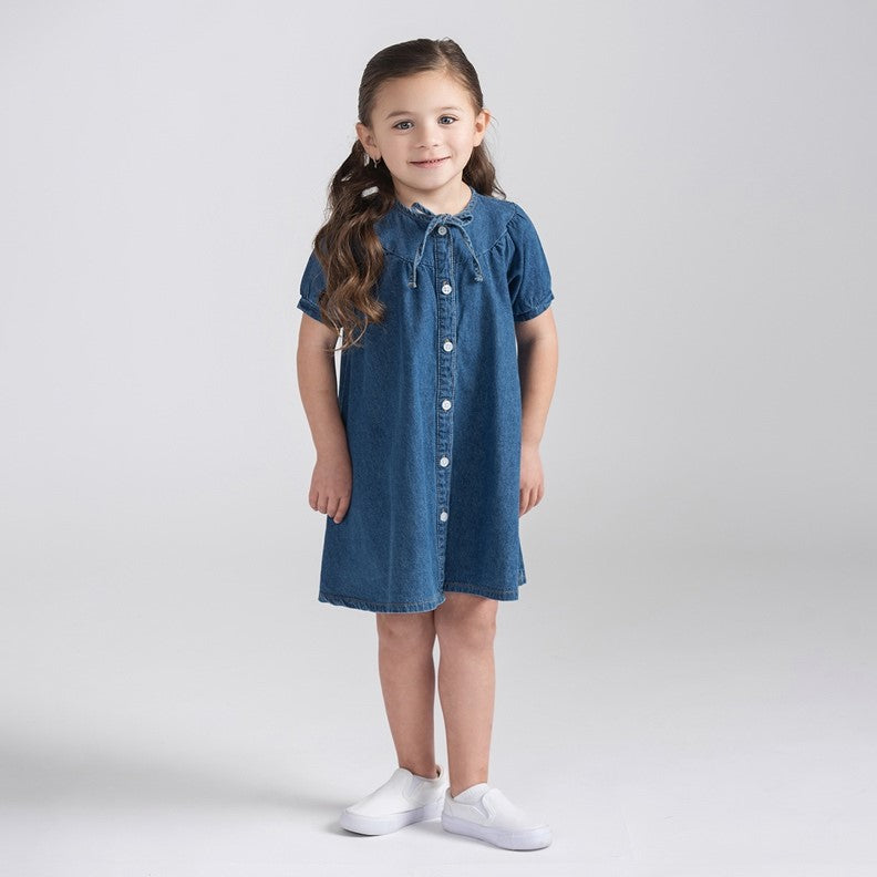 SHORT SLEEVES DENIM TIE DRESS