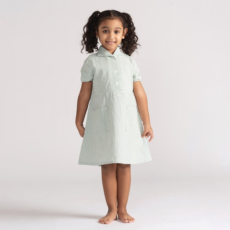 SHORT SLEEVES WOVEN STRIPE DRESS