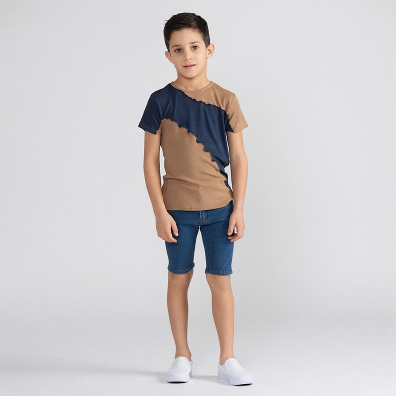 SHORT SLEEVES COLORBLOCK RIBBED TEE