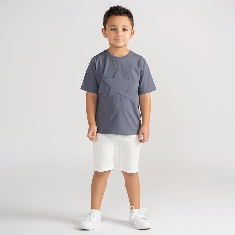 SHORT SLEEVES STAR EMBOSSED TSHIRT