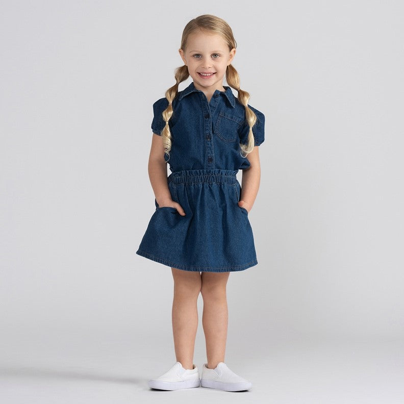 SHORT SLEEVES DENIM STITCHED BLOUSE