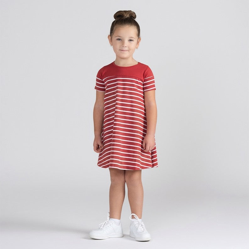 SHORT SLEEVES STRIPED FLAIRY DRESS