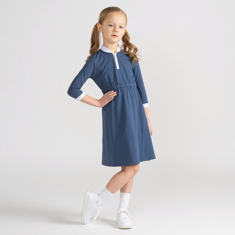 3/4 SLEEVES TRIM ZIP DRESS