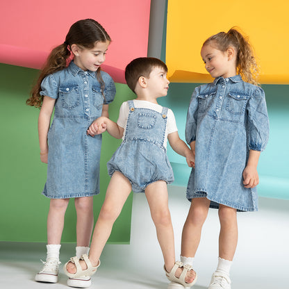 SHORT SLEEVES ACID WASH DRESS