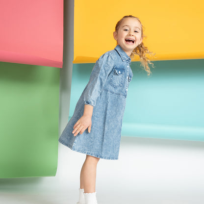 3/4 SLEEVES ACID WASH DRESS